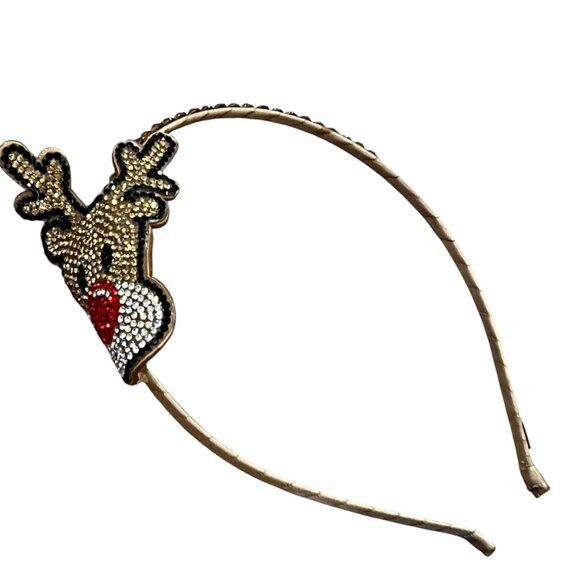 Bari Lynn Rhinestone Reindeer Headband With Gold Tone Band - Picture 1 of 3